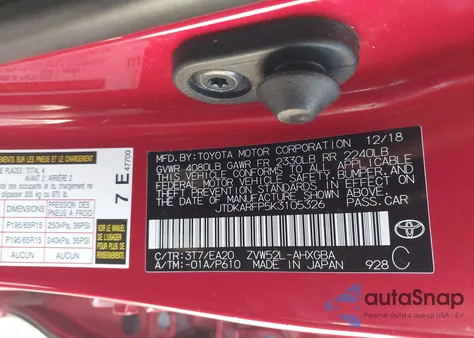 2019 Toyota Prius Prime из США, поврежденный, VIN JTDKARFP5K3105326